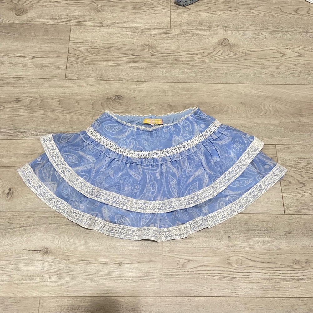 Blue Paisley Skirt with Lace Trim